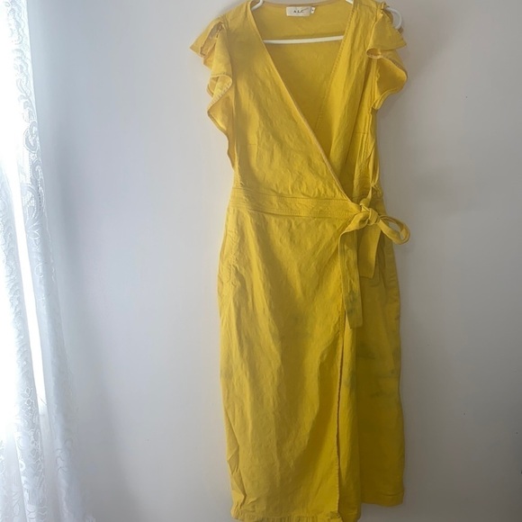 A.L.C. Walker Yellow Wrap Linen Blend Midi Dress - Picture 6 of 15